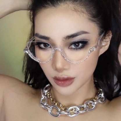 Spykay™ EG26687 Cat-Eye Frame Rhinestone Decor Semi-Rimless Glasses - image 11