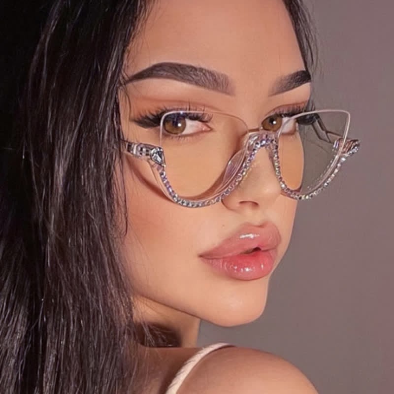 Spykay™ EG26687 Cat-Eye Frame Rhinestone Decor Semi-Rimless Glasses - White - image 6