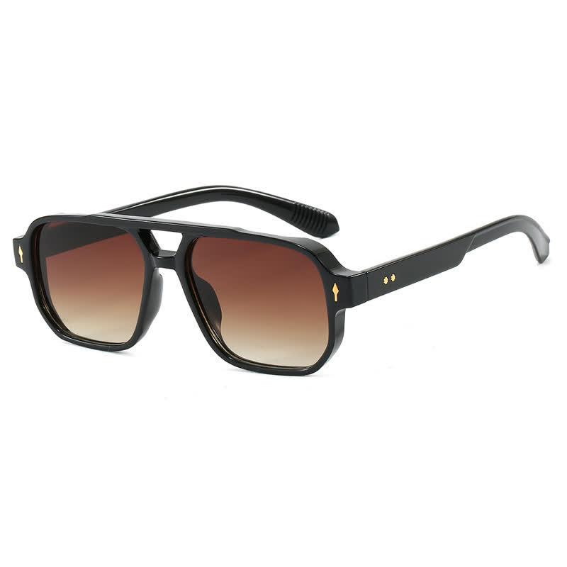 Spykay™ SG60754 Square Frame Double Bridges Vintage Sunglasses - Black/Ombre Brown - image 2
