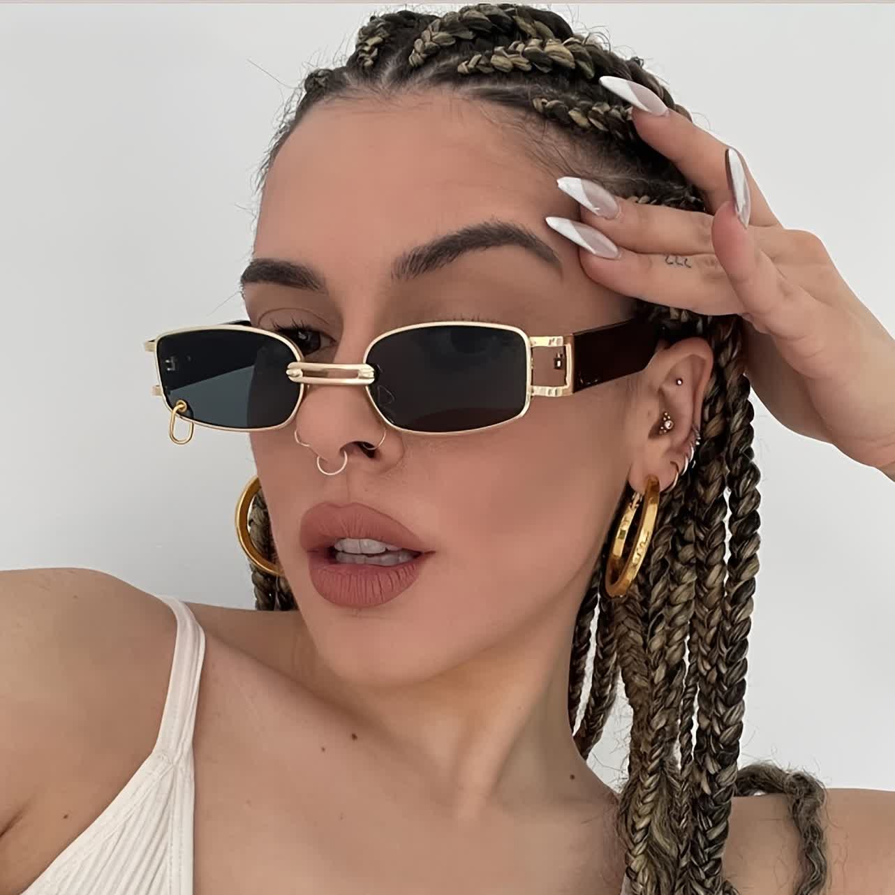 Spykay™ SG60752 Rectangle Metal Frame Vintage Sunglasses With a Ring Buckle