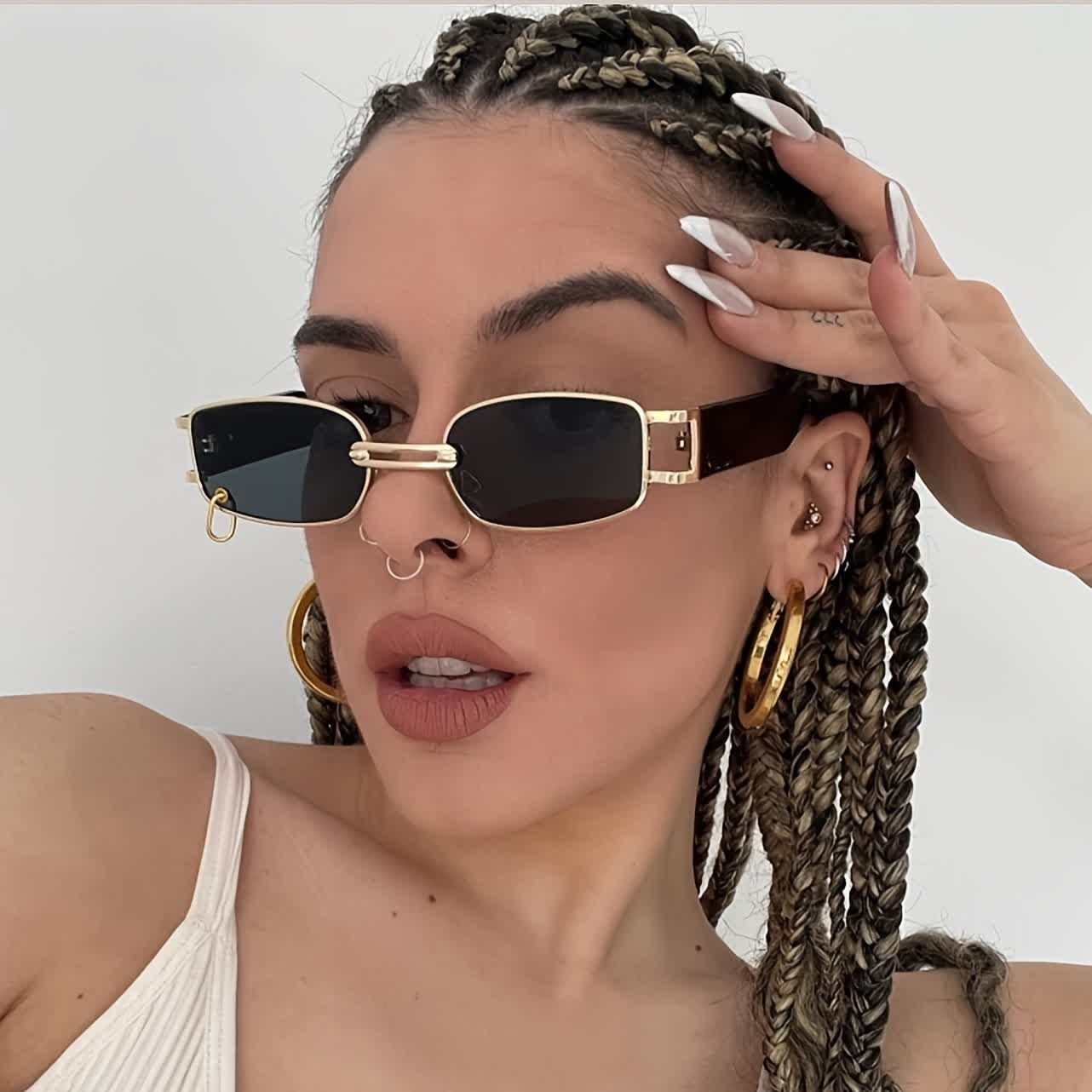 Spykay™ SG60752 Rectangle Metal Frame Vintage Sunglasses With a Ring Buckle