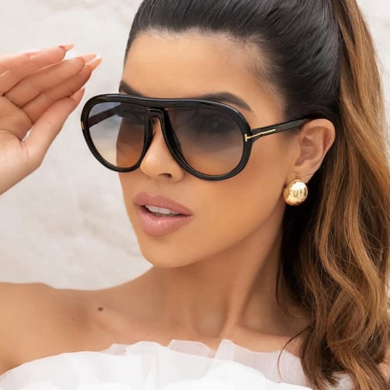 Spykay™ SG60759 'T' Design Hipster Aviator Sunglasses - Black/Green+Yellow - image 1