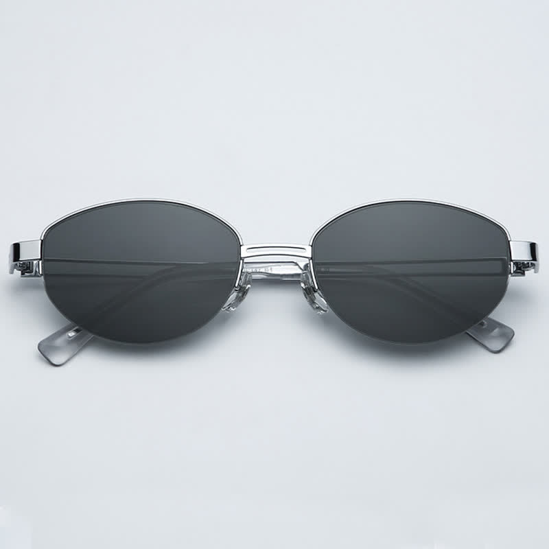 Spykay™ SG60778 Retro Fashion Oval Frame Hollow-out Temples Semi-Rimless Sunglasses with Nylon Lenses