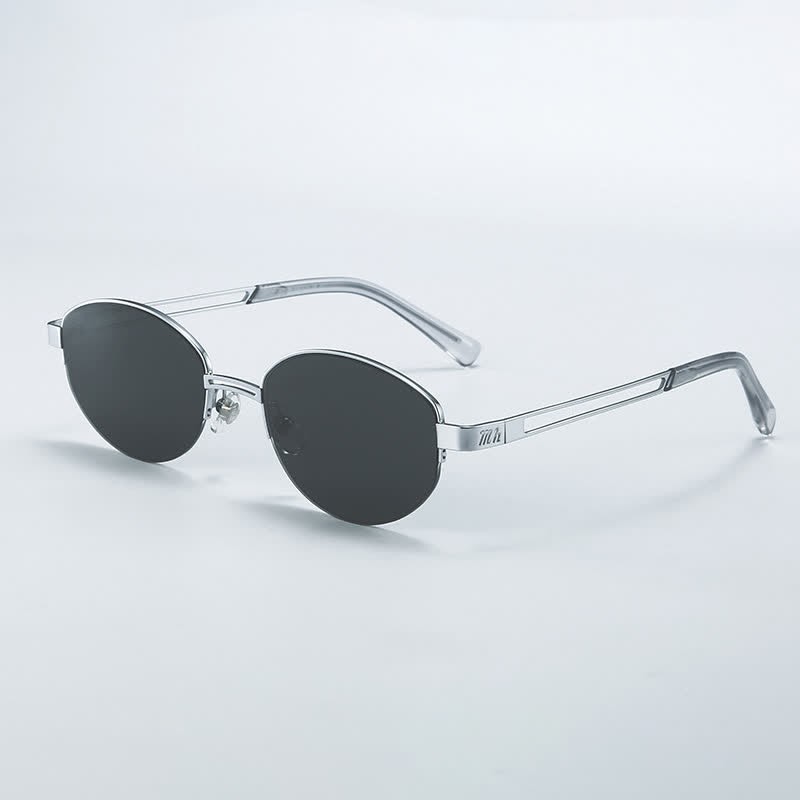 Spykay™ SG60778 Retro Fashion Oval Frame Hollow-out Temples Semi-Rimless Sunglasses with Nylon Lenses