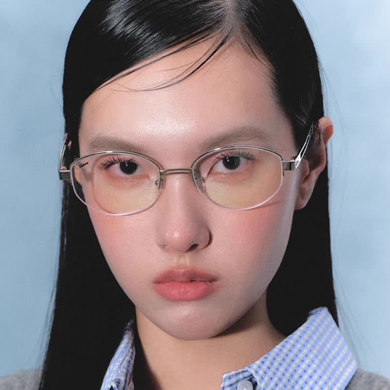 Spykay™ EG26704 Oval Titanium Frame Hollow-out Temples Anti-blue Light Fashion Glasses