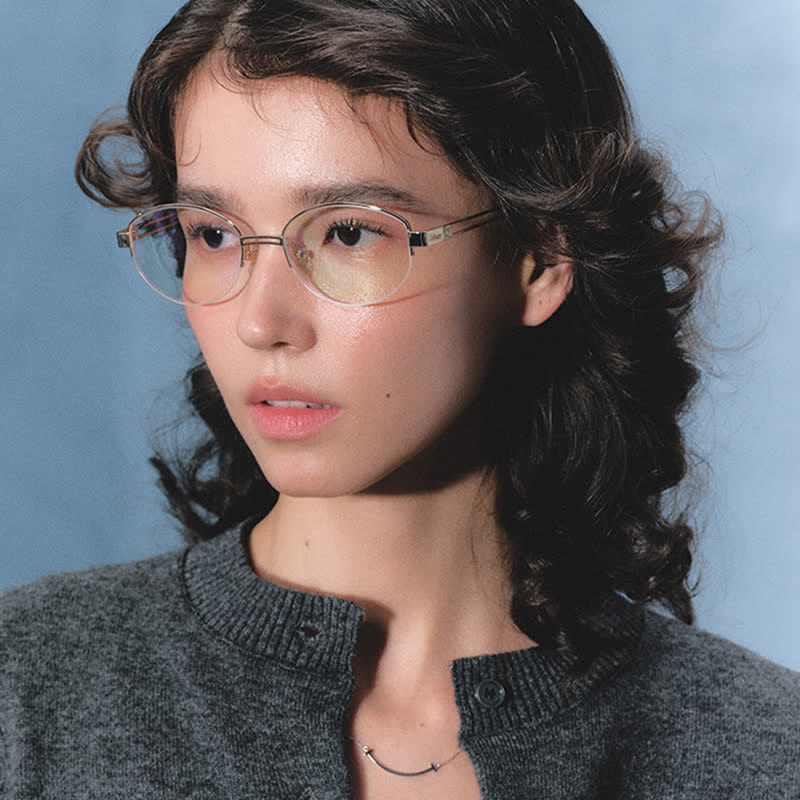 Spykay™ EG26704 Oval Titanium Frame Hollow-out Temples Anti-blue Light Fashion Glasses