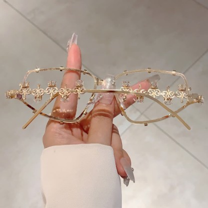 Spykay™ EG26751 Rhinestone Decor Geometric Frame Hipster Y2K Glasses - image 3