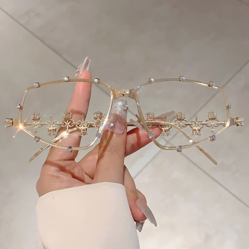 Spykay™ EG26751 Rhinestone Decor Geometric Frame Hipster Y2K Glasses - Golden - image 2