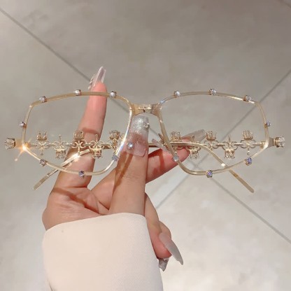 Spykay™ EG26751 Rhinestone Decor Geometric Frame Hipster Y2K Glasses - Golden - image 2