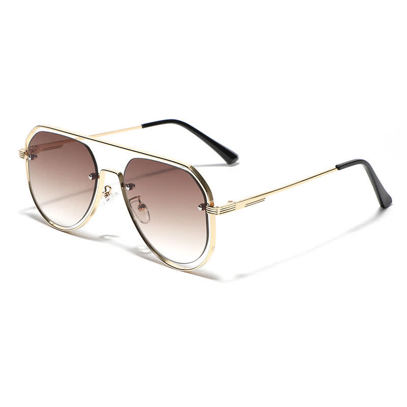Spykay™ SG60848 Vintage Double Bridges Hollow-out Aviator Sunglasses - Brown - image 1