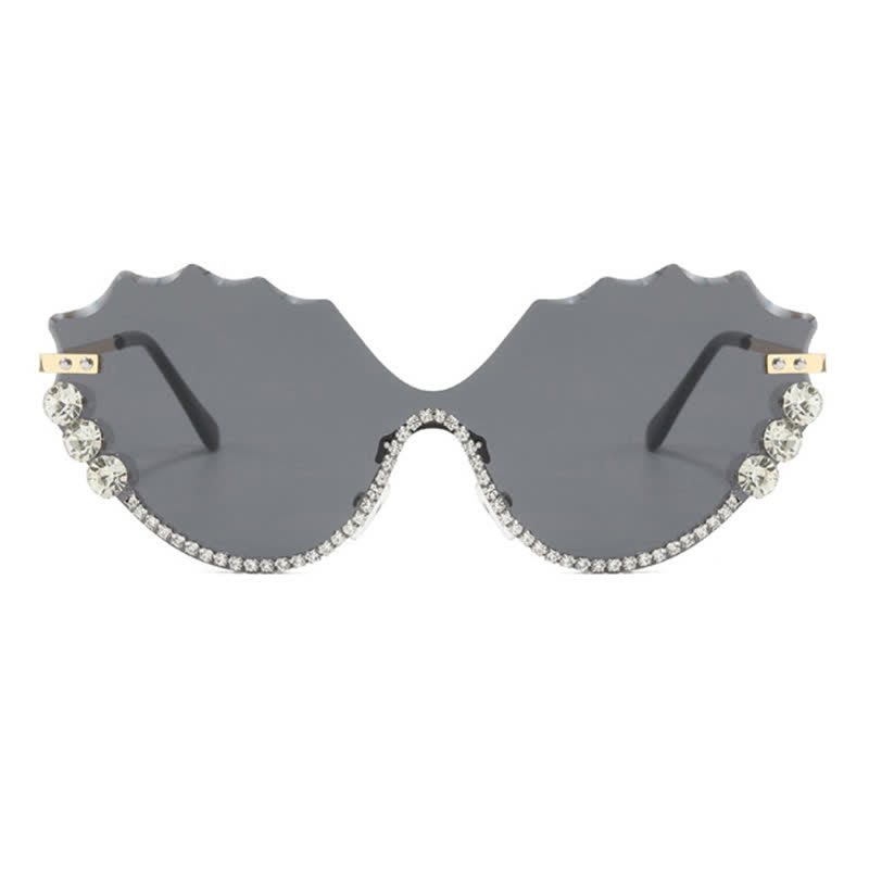 Spykay™ SG60838 Rhinestone Decor Wave Frame Oversized Rimless Sunglasses