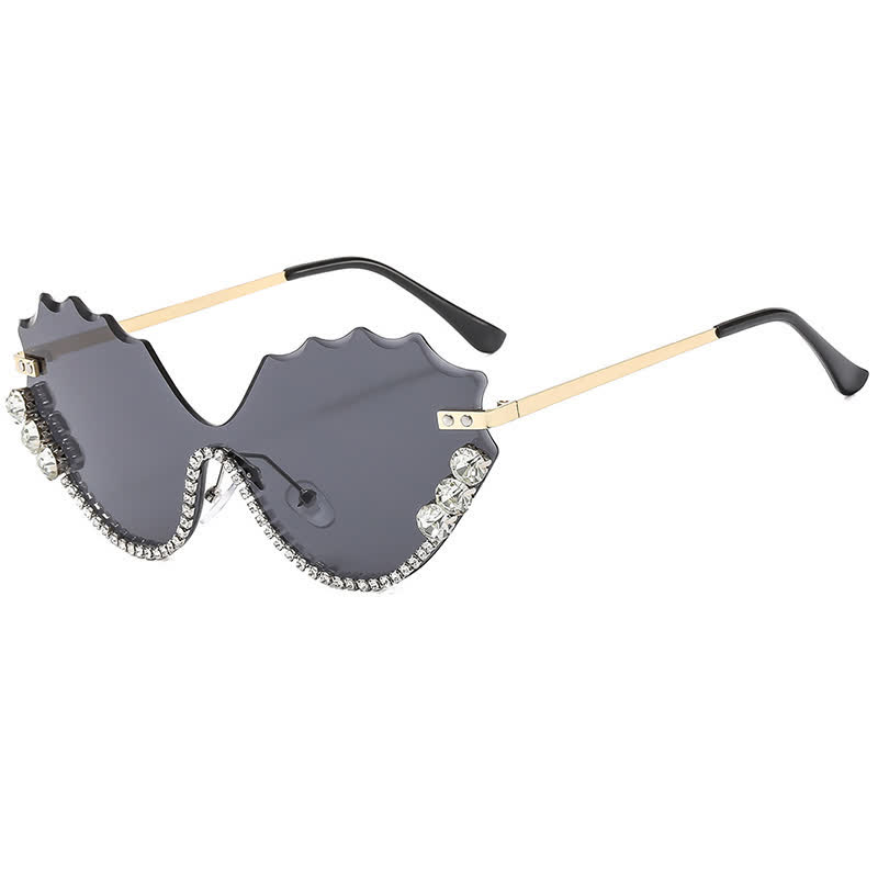 Spykay™ SG60838 Rhinestone Decor Wave Frame Oversized Rimless Sunglasses