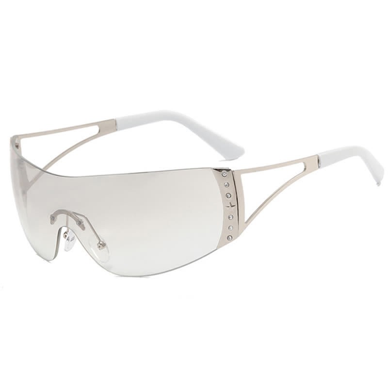 Spykay™ SG60852 Y2K Vintage Rhinestone Decor One-piece Rimless Hipster Sunglasses