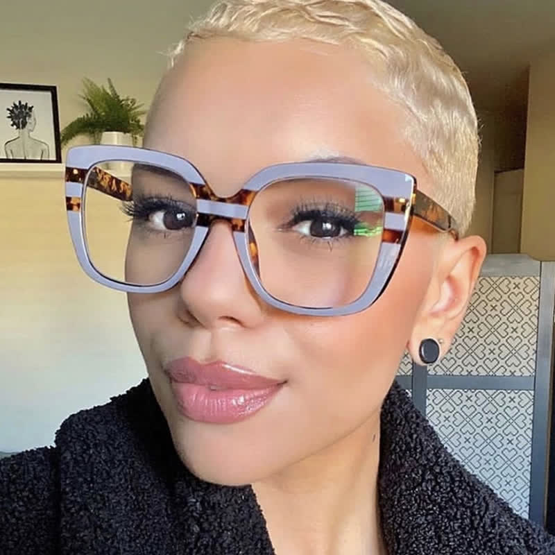 Spykay™ EG26771 Leopard Pattern Square Frame Oversized Glasses