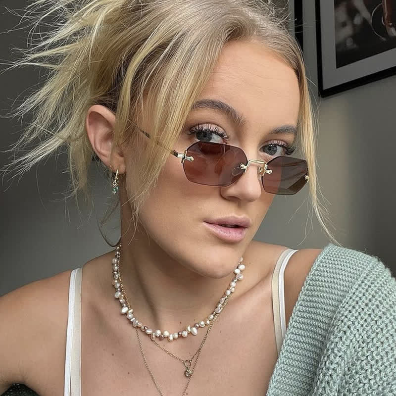 Spykay™ SG60884 Geometric Rimless Metal Temples Sunglasses