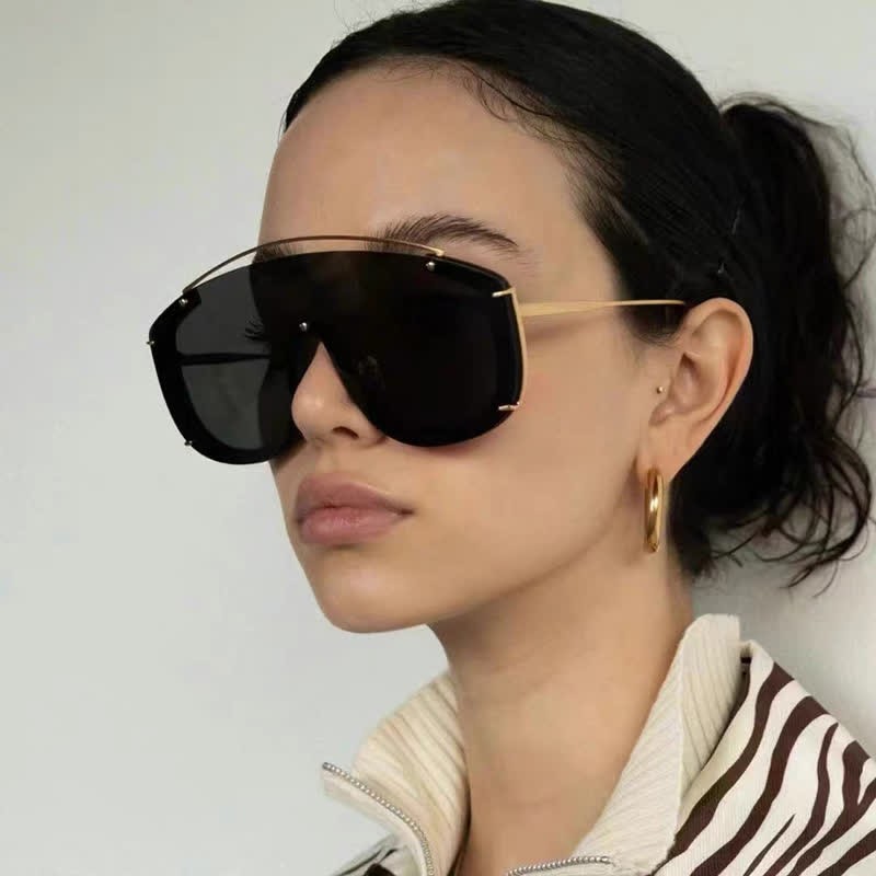 Spykay™ SG60885 One-piece Oversized Aviator Sunglasses - Black - image 1