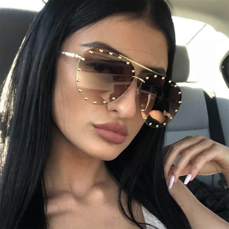 Spykay™ SG60887 Rivets Decor Double Bridges Retro Aviator Sunglasses