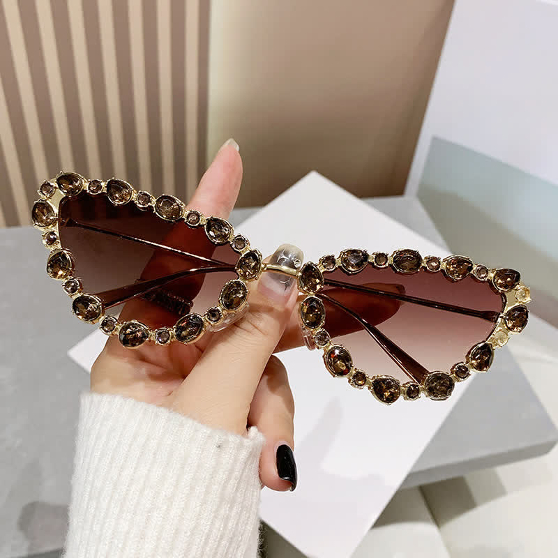 Spykay™ SG60894 Vintage-Retro Rhinestone Decor Cat-Eye Oversized Sunglasses