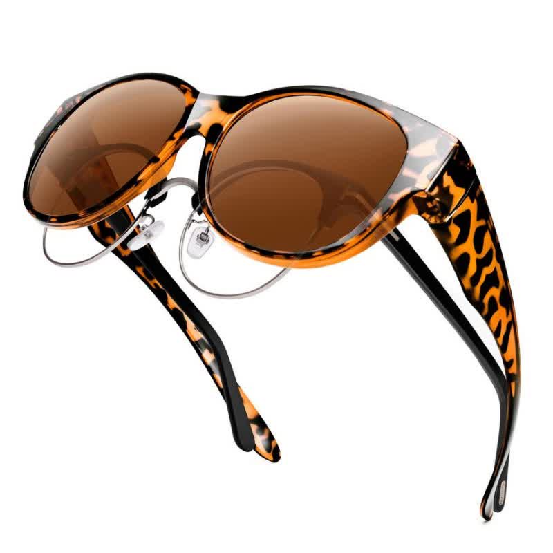 Spykay™ SG60901 Polarized Round Frame Driving Sunglasses Fit Over Glasses for Women Men - Brown Leopard - image 1