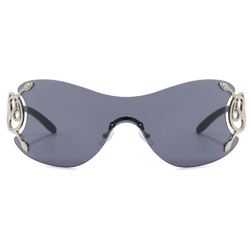 Spykay™ SG60904 Snake Design Temples One-piece Rimless Y2K Sunglasses