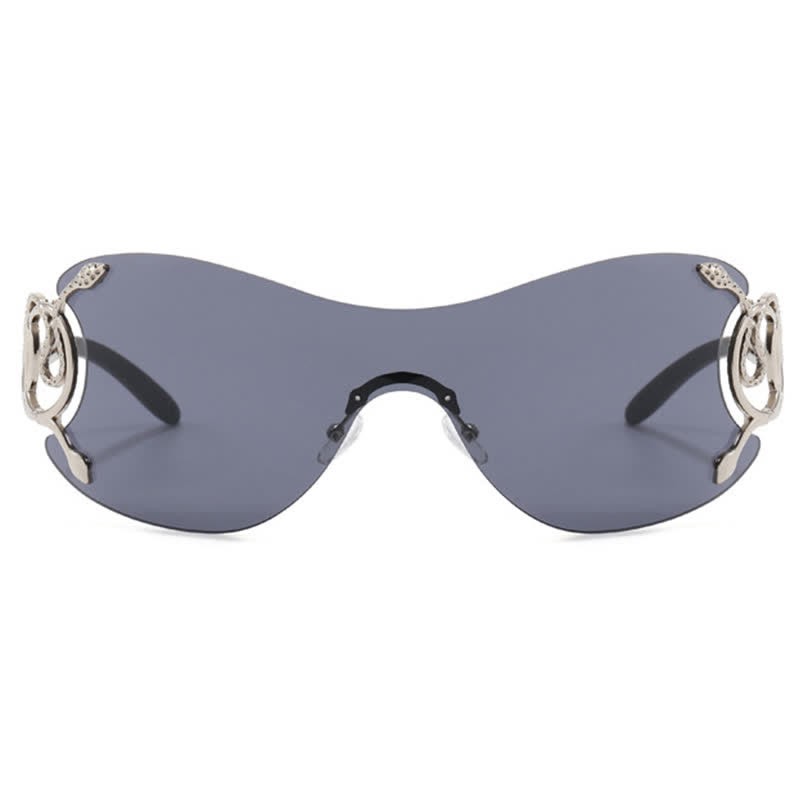 Spykay™ SG60904 Snake Design Temples One-piece Rimless Y2K Sunglasses