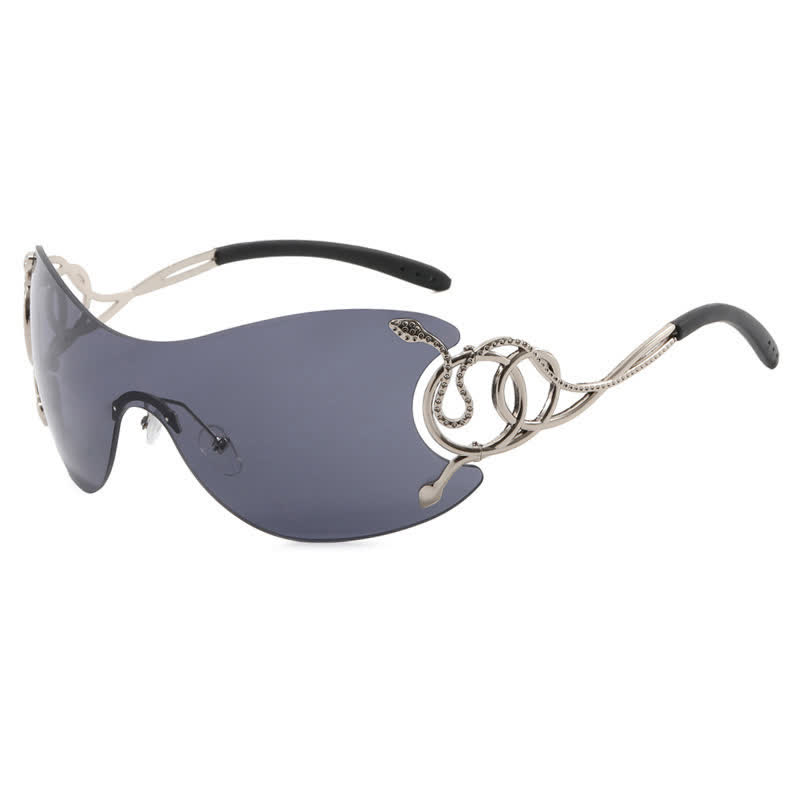 Spykay™ SG60904 Snake Design Temples One-piece Rimless Y2K Sunglasses