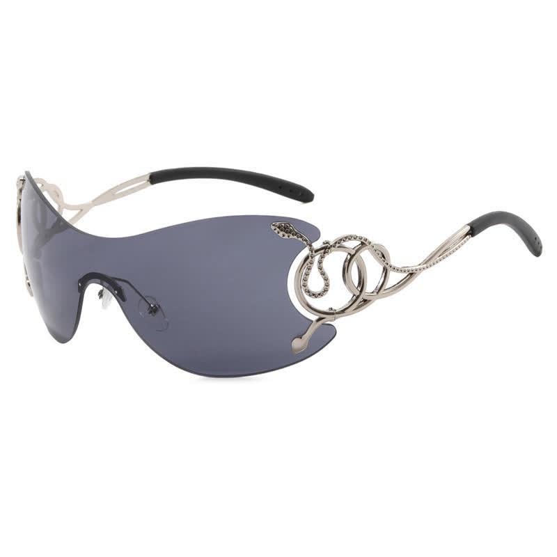 Spykay™ SG60904 Snake Design Temples One-piece Rimless Y2K Sunglasses