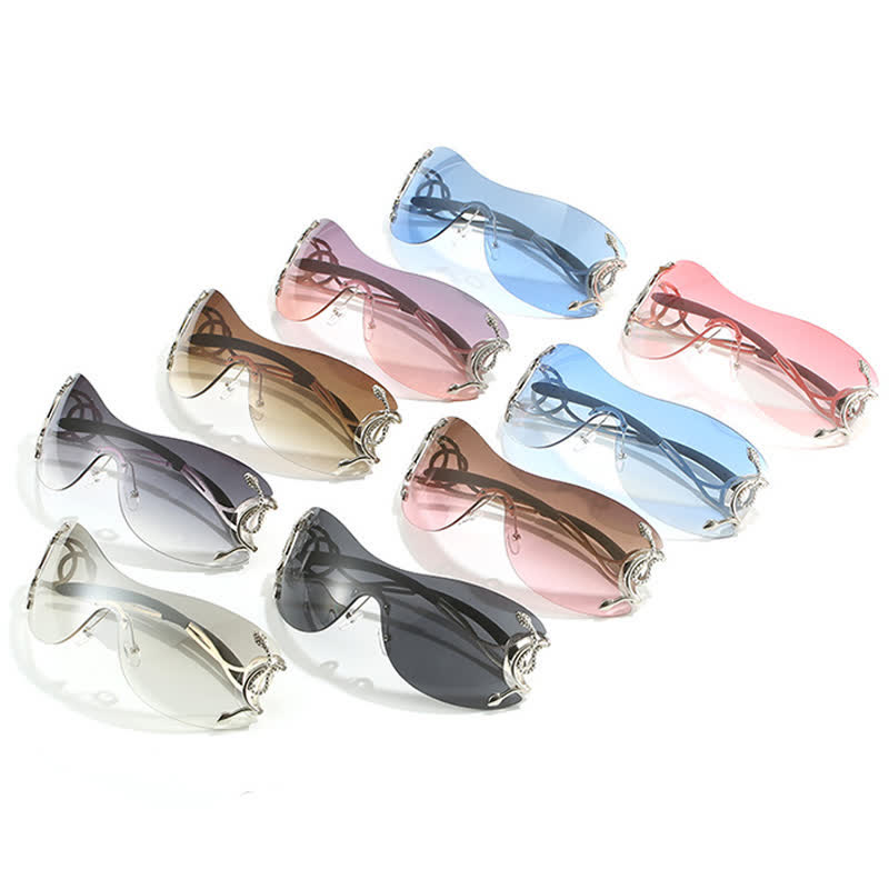 Spykay™ SG60904 Snake Design Temples One-piece Rimless Y2K Sunglasses