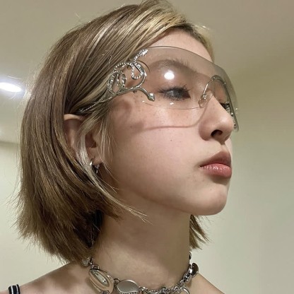 Spykay™ SG60904 Snake Design Temples One-piece Rimless Y2K Sunglasses