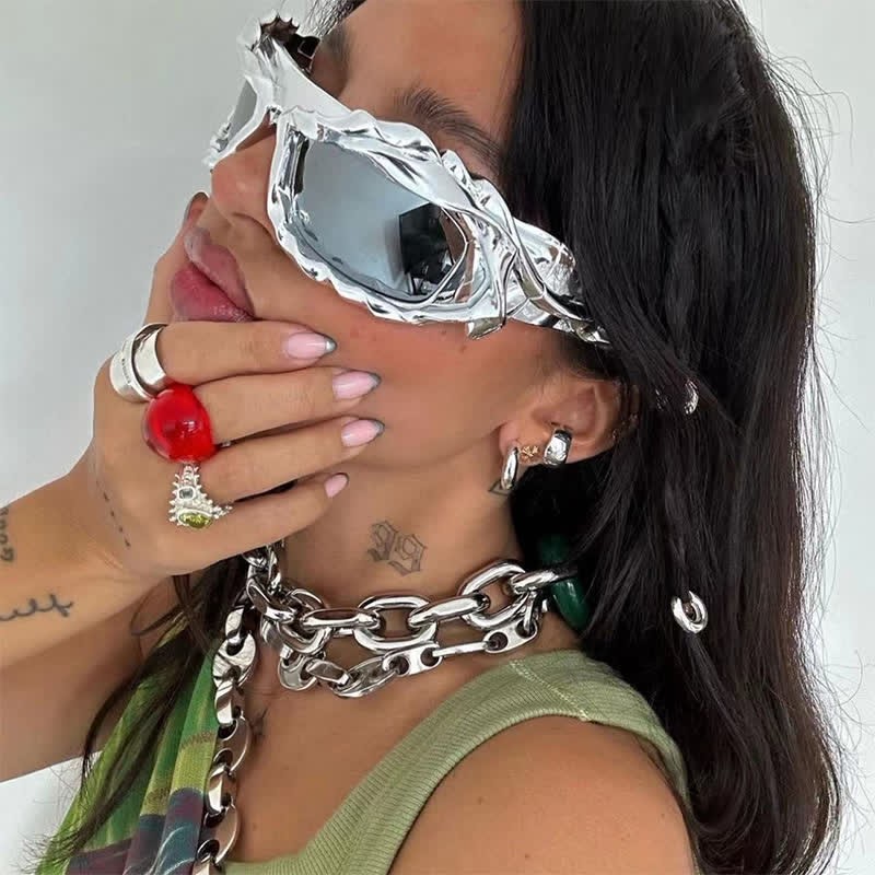 Spykay™ SG60918 Retro-Vintage Sports Party Y2K Sunglasses - Silver - image 1