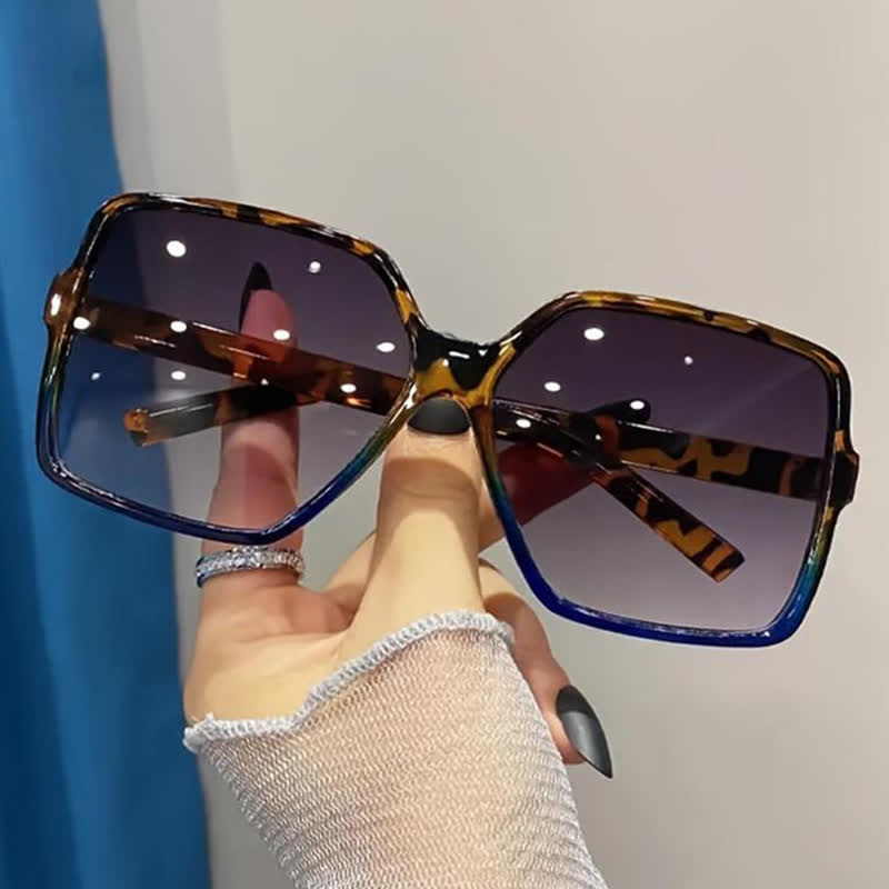 Spykay™ SG60750 Square Frame Vintage Oversized Sunglasses - Leopard/Blue - image 23