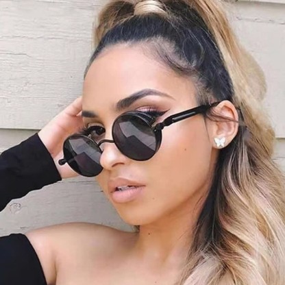 Spykay™ SG60945 Retro Punk Round Frame Spring Temples Sunglasses - Black/Grey - image 1