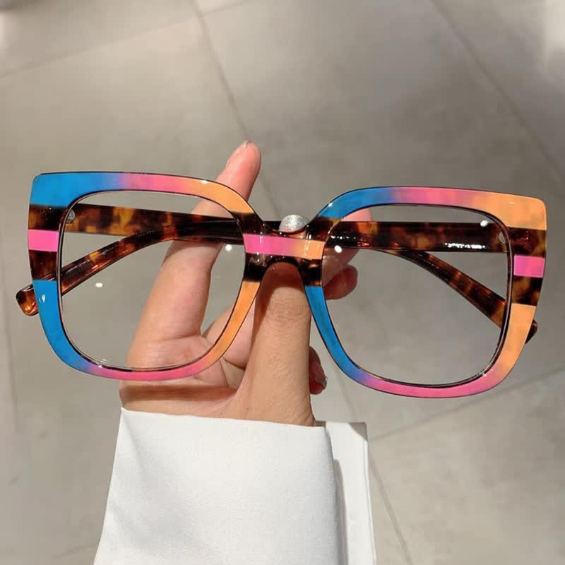 Spykay™ EG26771 Leopard Pattern Square Frame Oversized Glasses