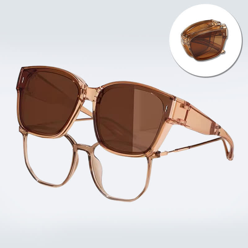 Spykay™ SG60956 Fit Over Glasses Square Frame Foldable Sunglasses for Women Men - Brown - image 1