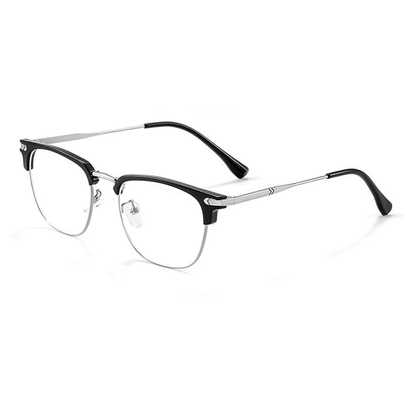 Spykay™ EG26832 Semi-Rimless Classic Square Frame Anti-blue Light Browline Glasses - Black/Silver - Titanium - image 2