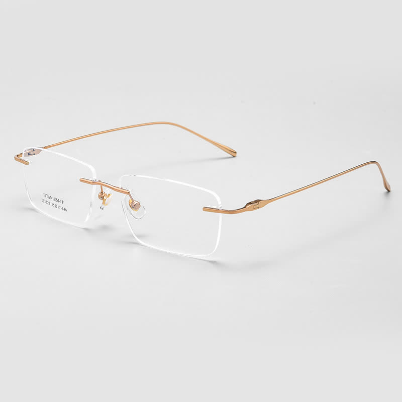 Spykay™ EG26723 Titanium Rectangle Frame Anti-blue Light Hipster Rimless Glasses - Golden - image 4