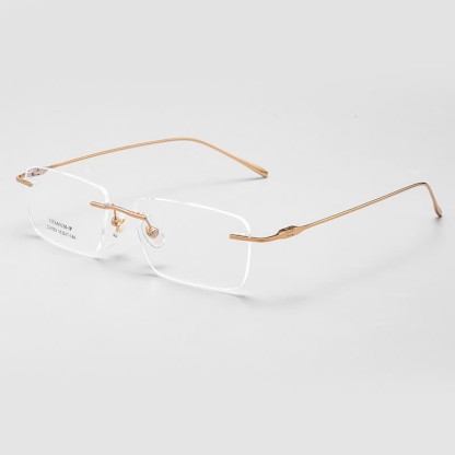 Spykay™ EG26723 Titanium Rectangle Frame Anti-blue Light Hipster Rimless Glasses - Golden - image 4