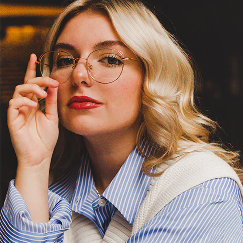 Spykay™ EG26840 Fashion Cat-Eye Metal Oval Frame Anti-blue Light Glasses - image 1