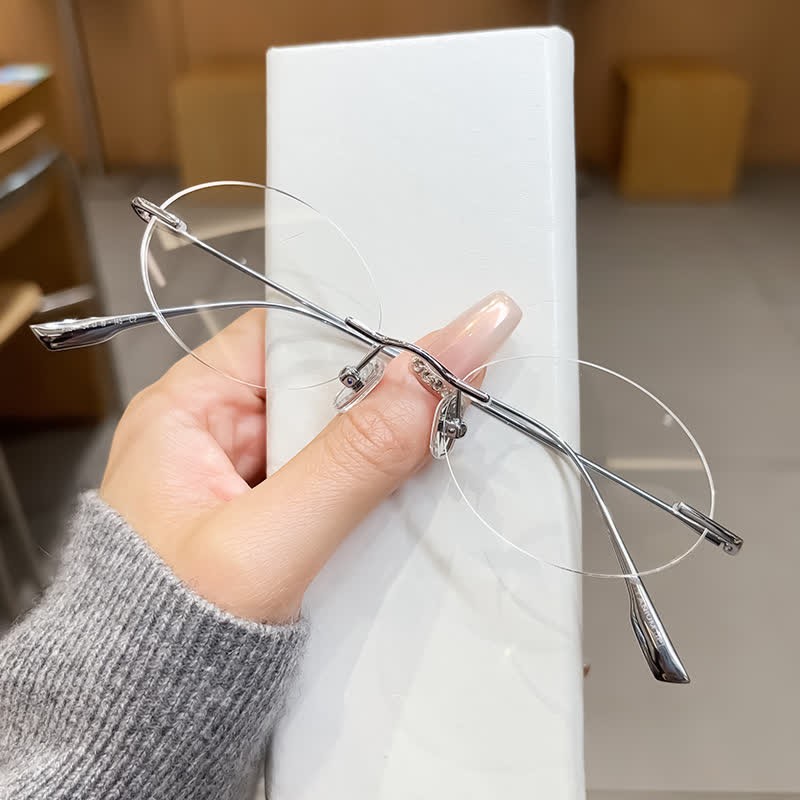 Spykay™ EG26848 Lightweight Rimless Oval Titanium Frame Anti-blue Light Glasses - Silver - image 7