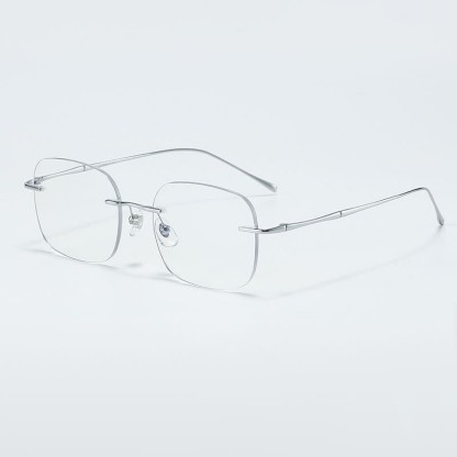 Spykay™ EG26850 Square Titanium Frame Anti-blue Light Hipster Rimless Glasses - Silver - image 1