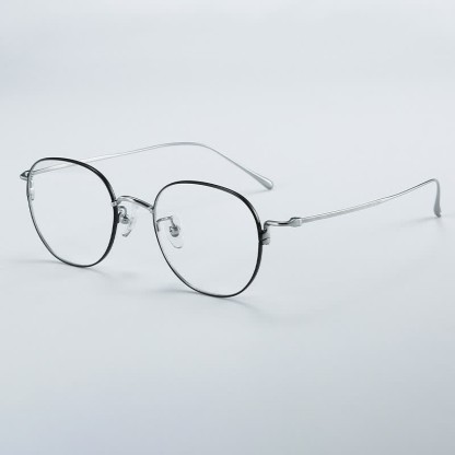 Spykay™ EG26855 Round Titanium Frame Anti-blue Light Simple Glasses - Black/Silver - image 1