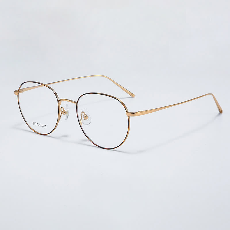 Spykay™ EG26857 Round Titanium Lightweight Frame Anti-blue Light Simple Glasses - Golden Tortoise Shell - image 1