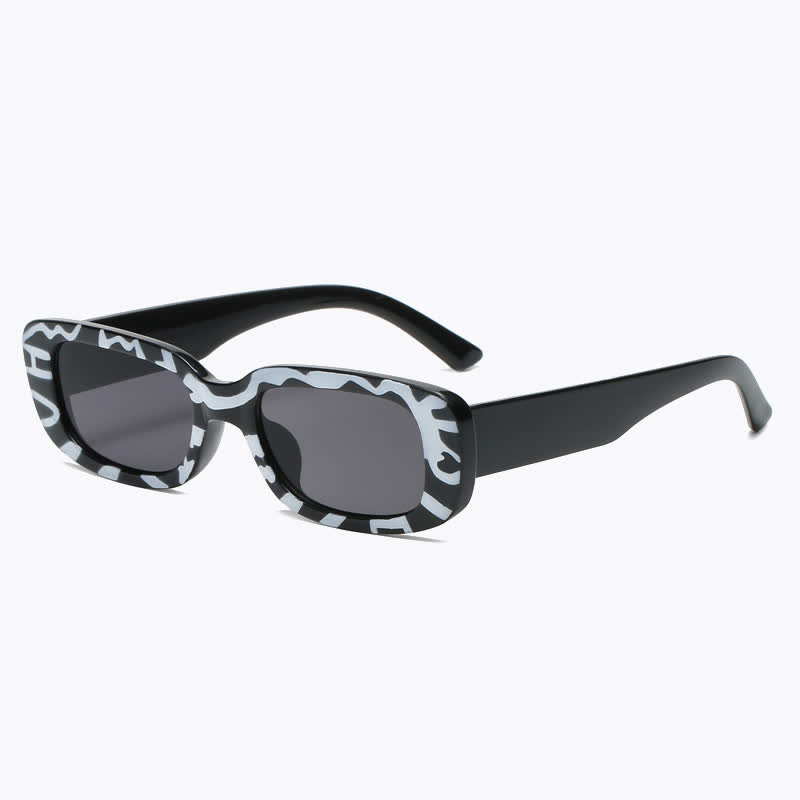 Spykay™ SG60996 Rectangle Small Thick Frame Vintage Sunglasses - Black/White - image 28