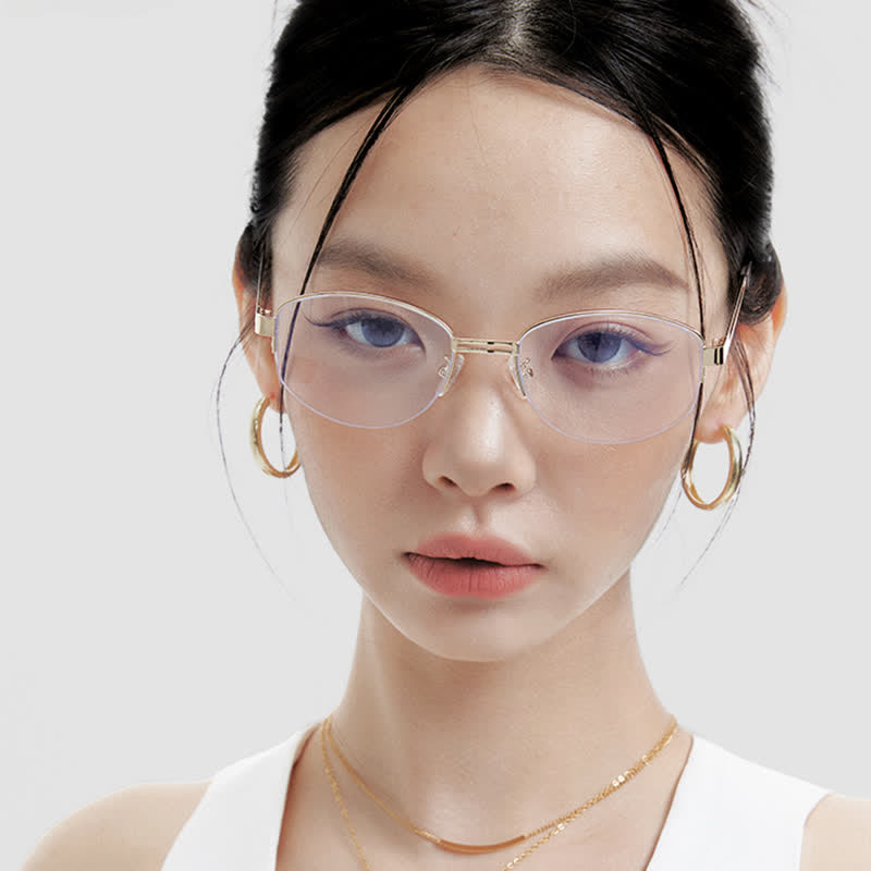 Spykay™ EG26860 Oval Metal Frame Hollow-out Temples Anti-blue Light Fashion Glasses - image 3