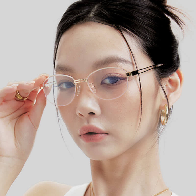 Spykay™ EG26860 Oval Metal Frame Hollow-out Temples Anti-blue Light Fashion Glasses - image 4