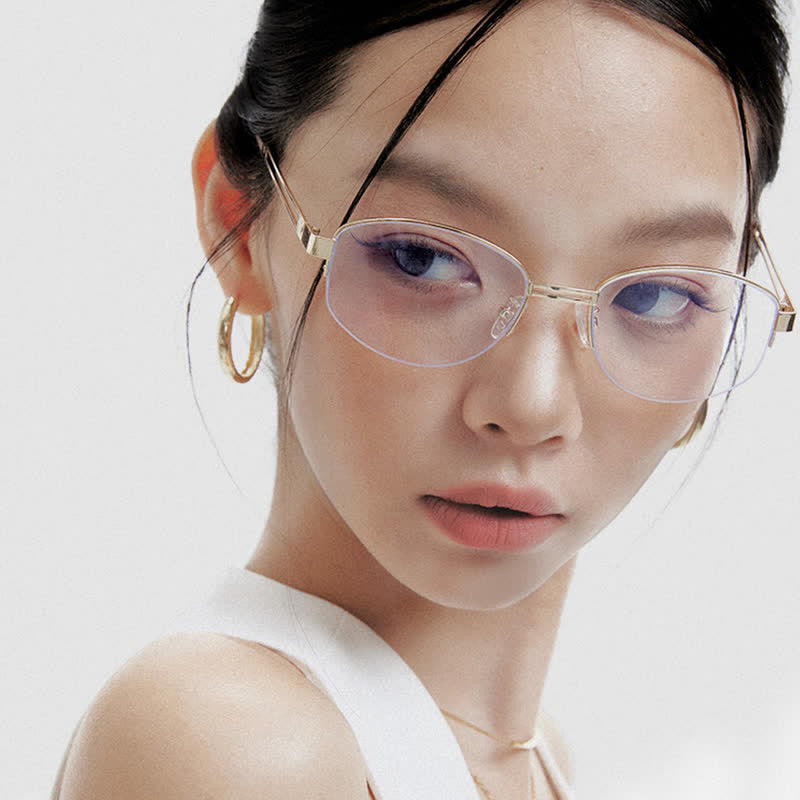 Spykay™ EG26860 Oval Metal Frame Hollow-out Temples Anti-blue Light Fashion Glasses - image 5