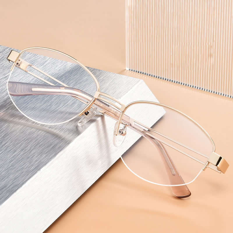 Spykay™ EG26860 Oval Metal Frame Hollow-out Temples Anti-blue Light Fashion Glasses - image 10