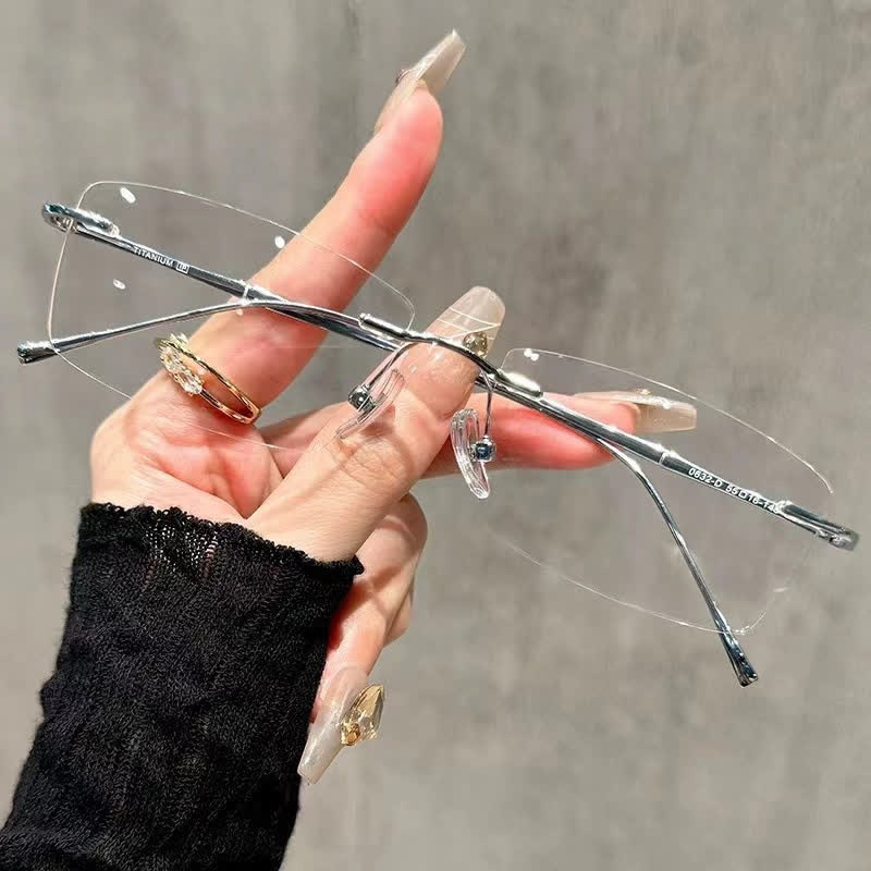 Spykay™ EG26861 Rectangle Metal Frame Anti-blue Light Hipster Rimless Glasses - Silver - image 5