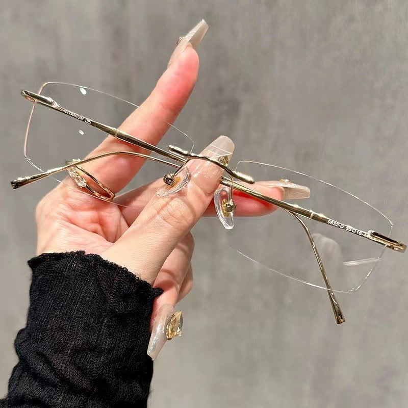 Spykay™ EG26861 Rectangle Metal Frame Anti-blue Light Hipster Rimless Glasses - Golden - image 3