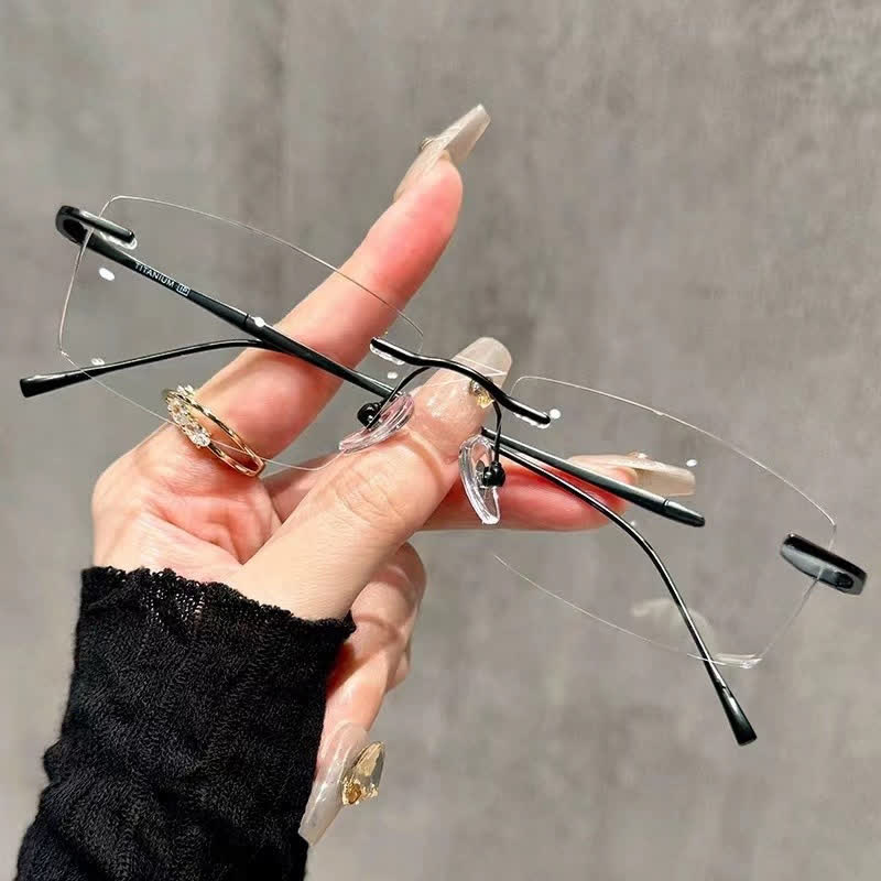 Spykay™ EG26861 Rectangle Metal Frame Anti-blue Light Hipster Rimless Glasses - Black - image 2